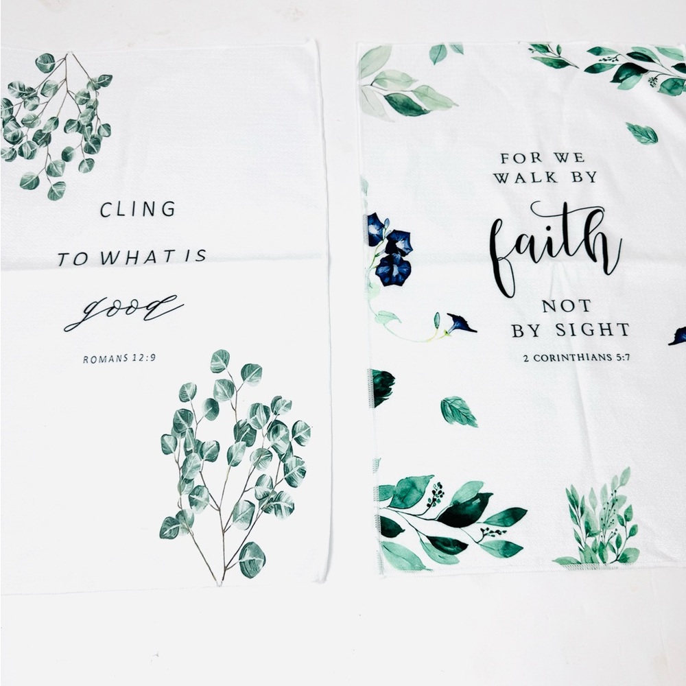 2 New Christian Faith Bible Inspirational Kitchen Dish Towels  16×24